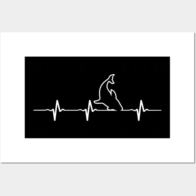 Orca Whale Dolphin Heartbeat T-shirt Wall Art by FatMosquito